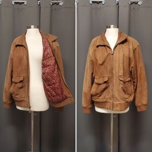 Vintage 90s y2k Hunt Club Aviator Bomber Insulated Brown Leather Jacket Large